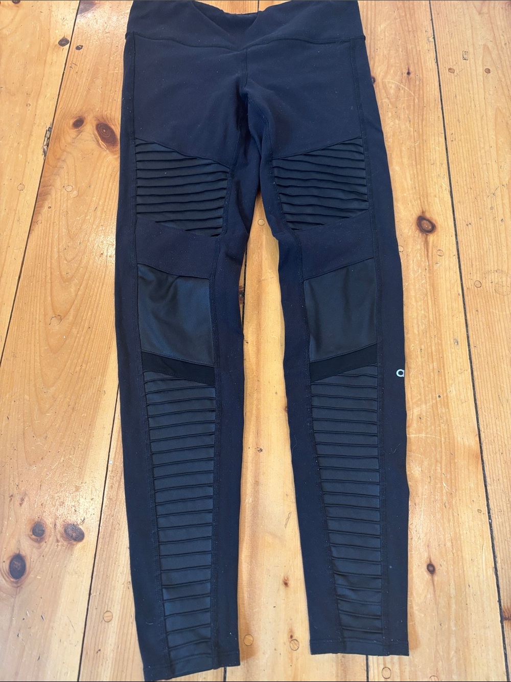 ALO Yoga Black Ribbed Panel Leggings
